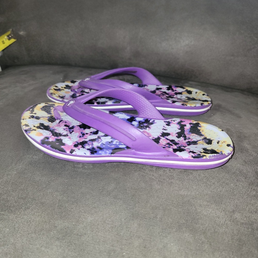 Crocs Crocband Tie Dye Mania Flip Flop Sandals Girls size 3 Purple Youth
